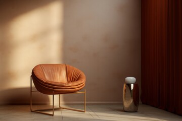 The Comfort of Home, Hazy Light, Leather Chair, and the Warmth of Light Orange and Bronze Minimalist, generative ai