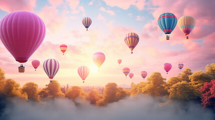 Obraz premium A bunch of colorful hot air balloons float up high in the sky