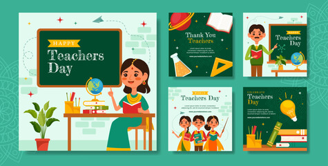 Teacher Day in India Social Media Post Flat Cartoon Hand Drawn Templates Background Illustration