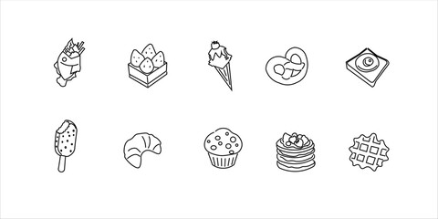 icons set of sweets.  ice-cream, desserts, Vector illustration. Set of black and white outline 