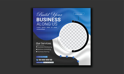 Business marketing agency promotion social media post template. Editable square banner design with place for the photo