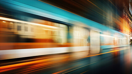 Fototapeta na wymiar train speeds past in an urban city