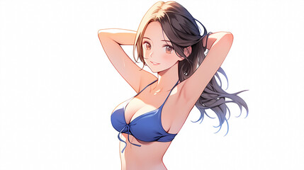 Obraz premium hand drawn cartoon anime cool swimsuit girl illustration in summer 