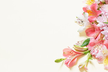 alstroemeria and chrysanthemums  flowers on yellow  background