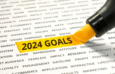 2024 goals with highlighter marker on paper other related words.