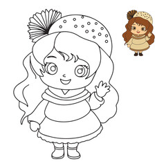 Coloring book for children, cartoon character, cute girl, beauty doll