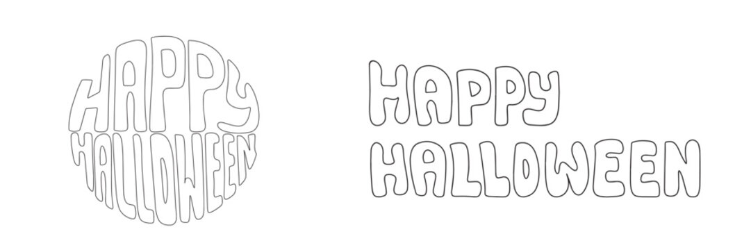 Happy Halloween set in doodle style. Hand drawn dodle text for Halloween banner or card. Vector illustration