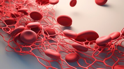 3D illustration mockup of the human organ systems, circulatory, digestive, red and white bloodcells wtih blurred backgroun. Medical education concept, Generative AI illustration