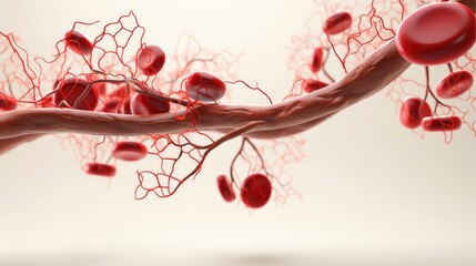 3D illustration mockup of the human organ systems, circulatory, digestive, red and white bloodcells wtih blurred backgroun. Medical education concept, Generative AI illustration