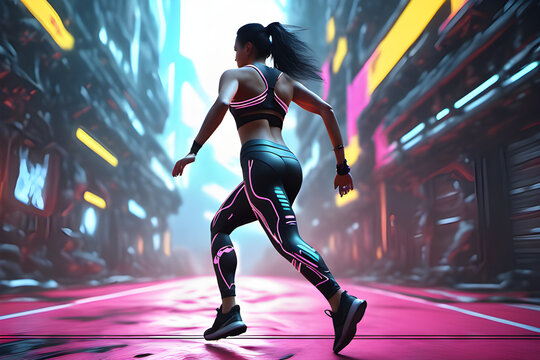 Back view of woman running in leggings
Generative AI
