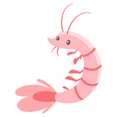 Fototapeta premium Children's Flat vector illustration on white background. Pink cute shrimp . Vector illustration