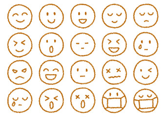 クレヨン素材 手描きの顔文字アイコン