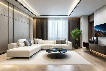 Obraz na płótnie Canvas modern living room with fireplace generated by AI