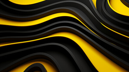 Creative abstract black and yellow 3d dark waves background. Generative AI