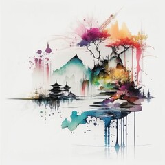 Chinese ink watercolor painting, AI generated