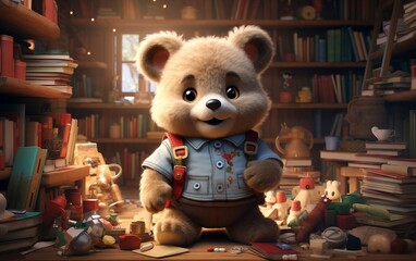 A cute teddy bear holding a fairy tale book, a whimsical character, Generative Ai