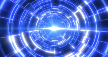 Blue energy tunnel with glowing bright electric magic lines scientific futuristic hi-tech abstract background