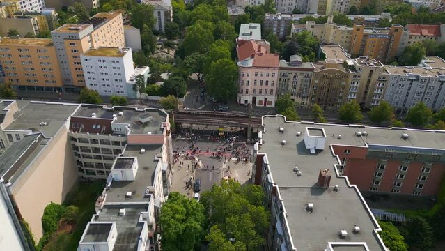 Breathtaking aerial top view flight 
CSD Pride Love Parade 2023 in city Berlin Germany Summer day. drone top down Above view
4K Cinematic footage.
