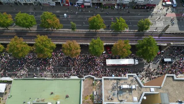 Best aerial top view flight
CSD Pride Love Parade 2023 in city Berlin Germany Summer day. vertical bird's eye view drone
4K Cinematic footage.