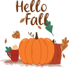 Hello fall T shirt design Illustration