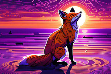sunset and fox generative ai