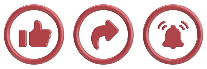 Like share subscribe button. 3D illustration.