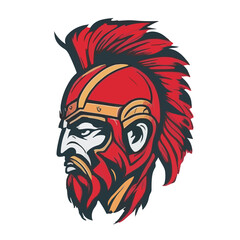 Isolated of a Spartan warrior head,  with a gladiator helmet, reflecting of Sparta. spirit of battles, valor of Roman soldiers and the legendary battles to Valhalla.