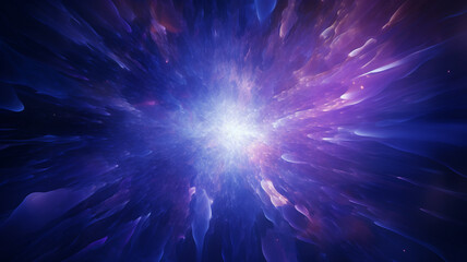 Abstract explosion of violet and blue light background. Generative AI