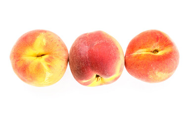 Sweet peaches on white background