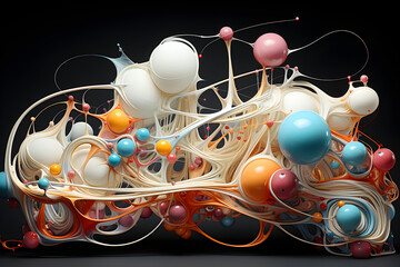 beautiful surreal abstract background with colourful balls and webs