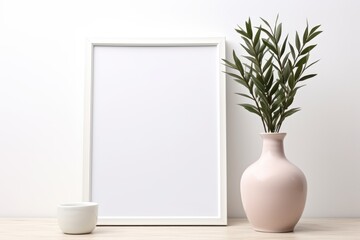 Blank picture frame mockup on wall in modern interior.