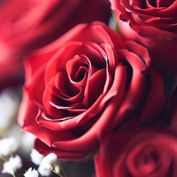 Red roses and babys breath. Shallow depth of field