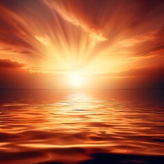 Naklejka na ściany i meble Sunset on the lake splash beautiful orange light