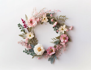 Naklejka na ściany i meble wreath flower aesthetic with copy space. Abstract natural floral frame Wedding