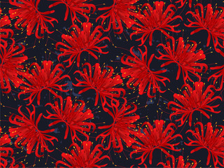 真っ赤な彼岸花のシックなシームレスパターンの背景