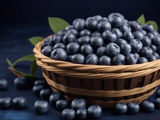 Fresh blueberries in a wooden basket
