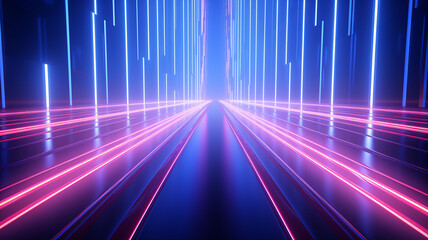 Abstract futuristic neon background with glowing ascending lines. Generative AI