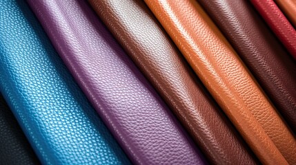 Close up multicolor of leathers background. folded leathers texture. Faux leather fabric, leatherette fabric for clothing. Generative AI