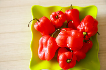 some of Katokkon chili on a bowl, one of the hottest chilies in Indonesia, comes from Tana Toraja, South Sulawesi