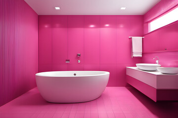 bathroom with pink tiles