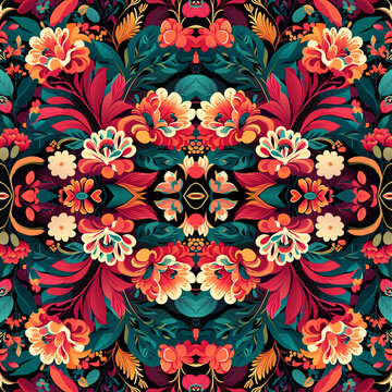 Seamless pattern with decorative flowers in retro style. Vector illustration.