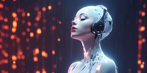 AI robot vocalist. Concept of AI generated song or music.