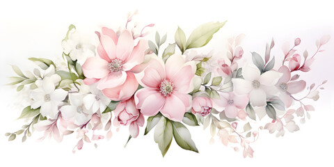 Fototapeta na wymiar pink watercolour floral bouquet of flowers on white background for wedding stationary invitations, greetings, wallpapers, fashion, prints