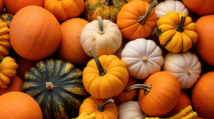 Autumn background with pumpkins. AI