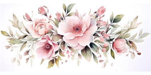 pink watercolour floral bouquet of flowers on white background for wedding stationary invitations, greetings, wallpapers, fashion, prints