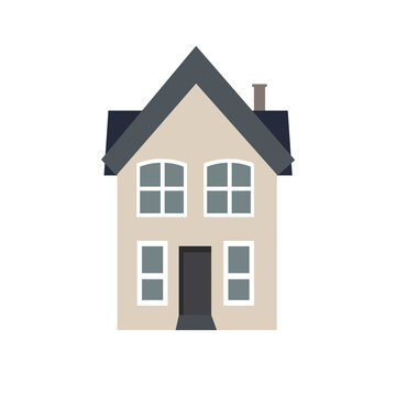 European house illustration in flat design style, small home vector image