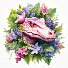 Crédence de cuisine en verre imprimé Dinosaures drawing of a Balaeniceps rex with flowers