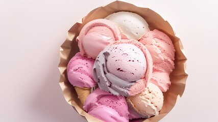 a bowl of ice cream with pink