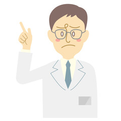 困り顔で指差しする男性医師