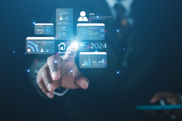 2024 business concept, businessman or engineer Show the trend of driving digital currency to develop online business.	